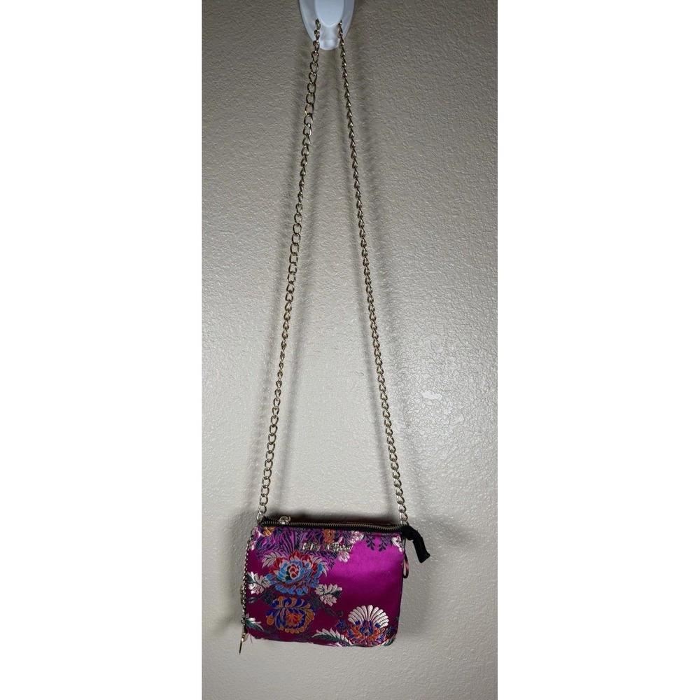 Betsey Johnson Floral Brocade Crossbody Bag Pink Gold Chain Y2K Boho Purse
